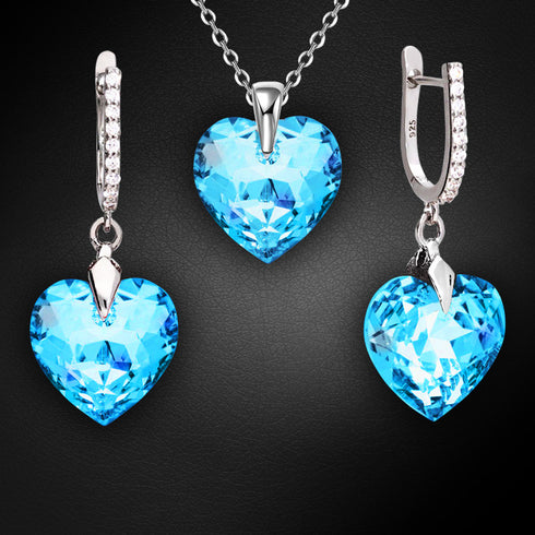 Sudraba komplekts "Iemīlējusies Sirds III R (Aquamarine Shimmer)" ar Swarovski™ kristāliem